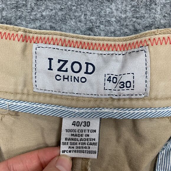 Izod Chino Pants Mens 40 Straw Cotton Chesapeake Twill Antique Wash Flat Front - Picture 5 of 14